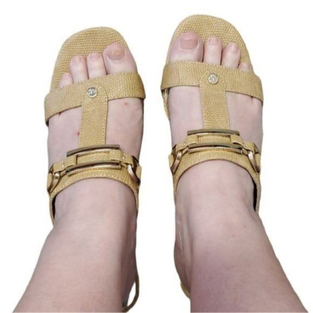 Anne Klein MULES Heels Sandals Shoes GOLD Slip On OPEN TOE Women's WOMAN'S 8 M - Picture 11 of 12